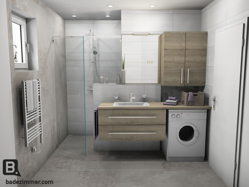 Wohnungsbad mit Waschmaschine im Badmöbel integriert